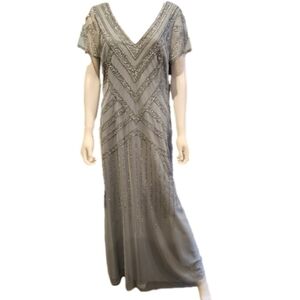 Adrianna Papell Silver Embellished Maxi Dress